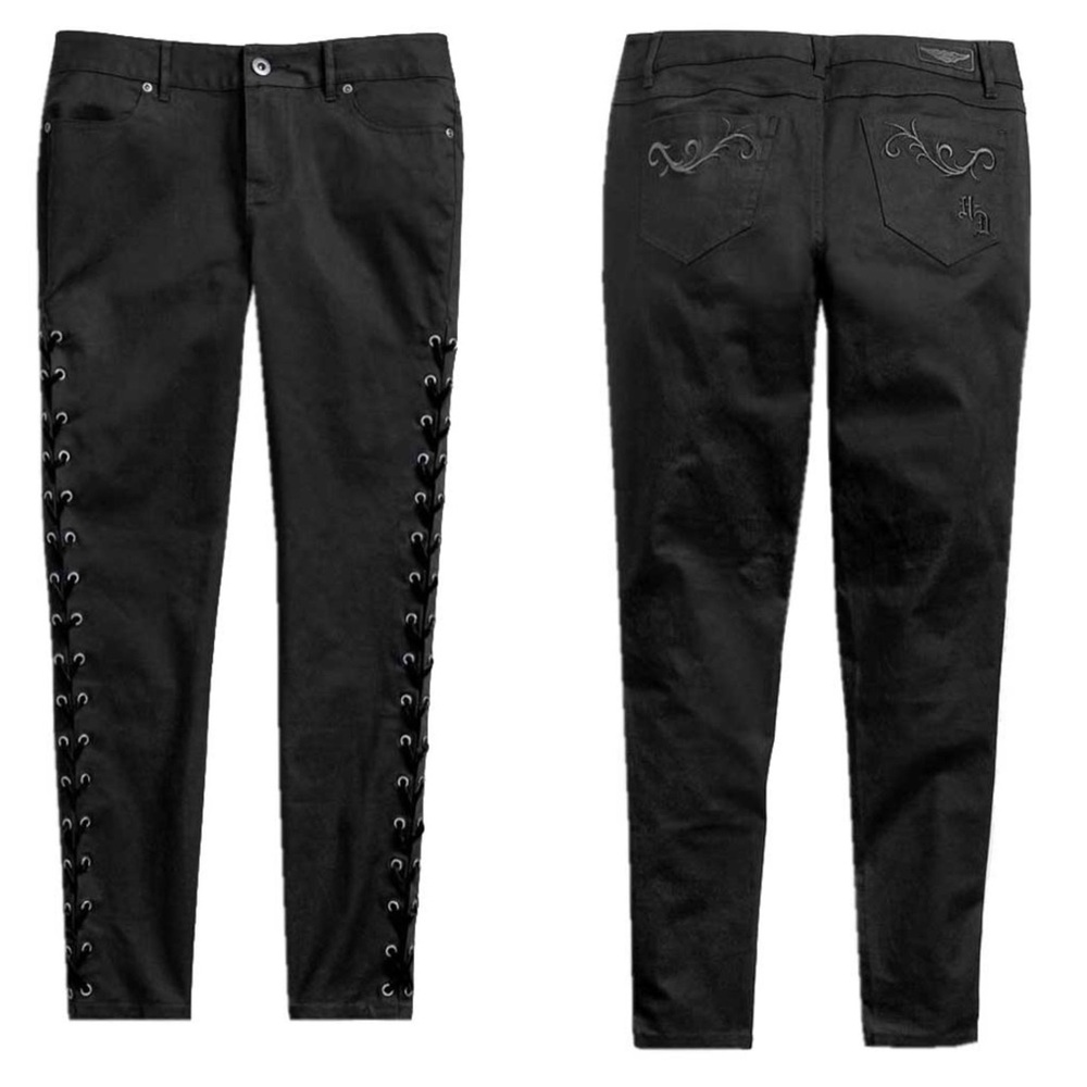 Harley Davidson l Motorclothes Women’s Black‎ Side Laced Stretch Skinny Pants